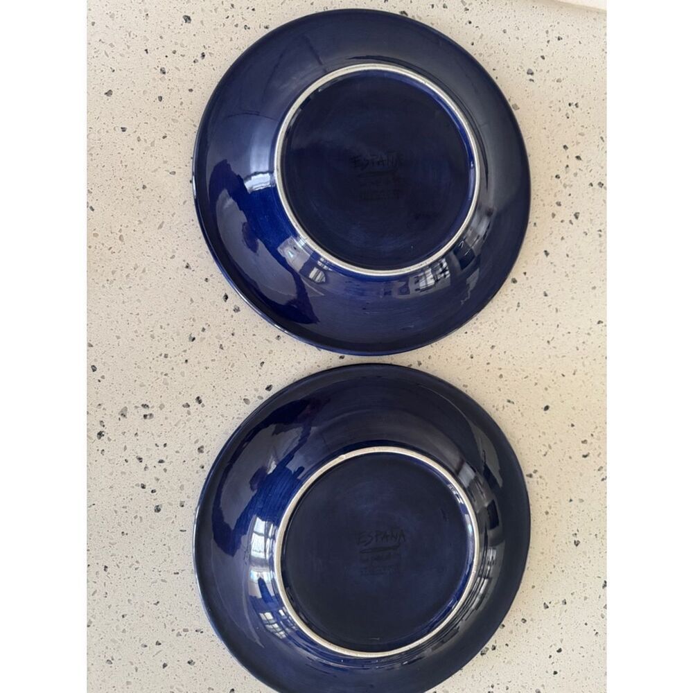 España Hand Painted Collection Blue Ceramic Serving Dinner Plate Lot of 2 Pieces